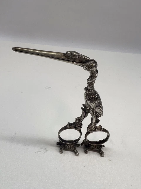 Antique European Silver Figural Stork & Turtle Novelty Umbilical Cord Tongs