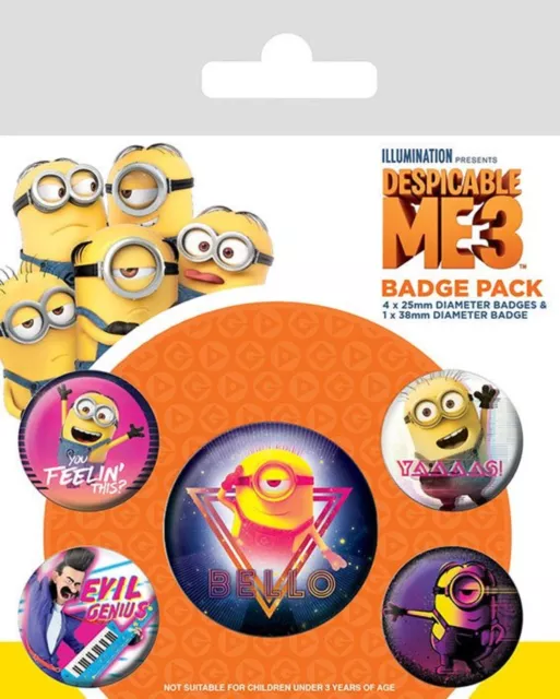 MINIONS - DESPICABLE ME 3 - 80s Vibe - Button Set - Badge Pack - Neu OVP