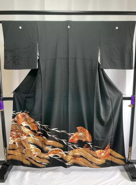 Vintage Japanese kimono - Kuro tomesode with Beautiful motifs
