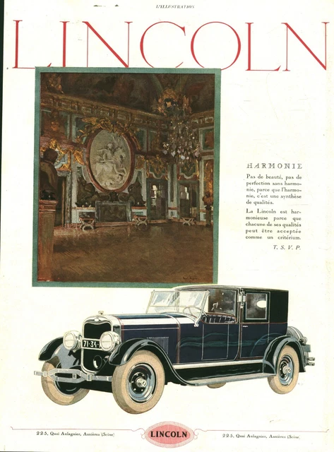 Publicité ancienne automobile Lincoln 1926 issue de magasine