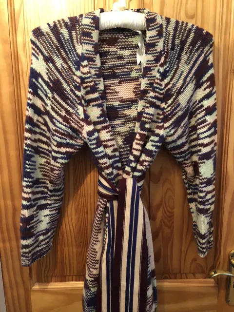 MISSONI Multicolor Striped Knit Collared Shawl Cardigan Long Coat Sweater S 6