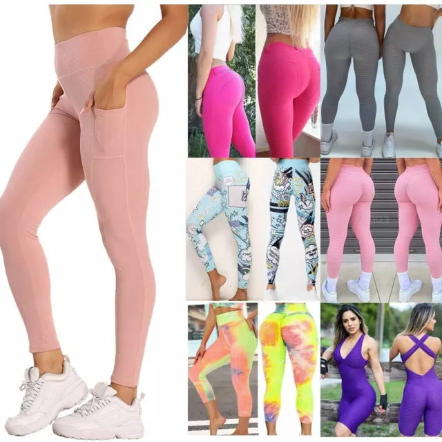 Womens High Waist Gym Leggings Pocket Fitness Sports Running Yoga Pants  Stretch