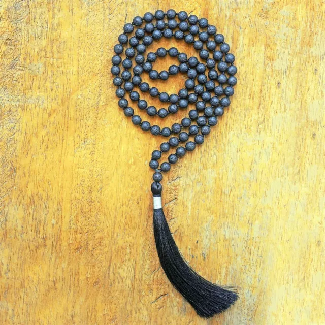 Inner Peace Mala 8MM, Lava Mala, Mala noué à la main, Collier de lave 3