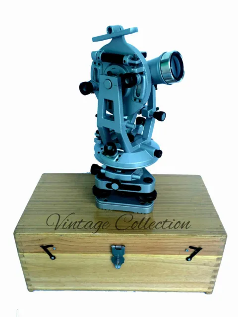 Transit Theodolite, Scientific, Surveying Aluminium Vernier Alidade W/ Wood Box