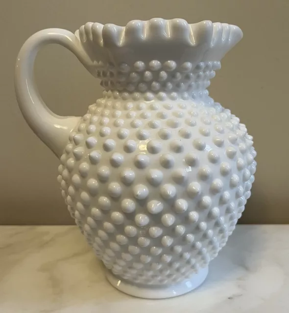 Fenton Hobnail Milk Glass Pitcher Gorgeous Vintage discontinued piece 8” EUC