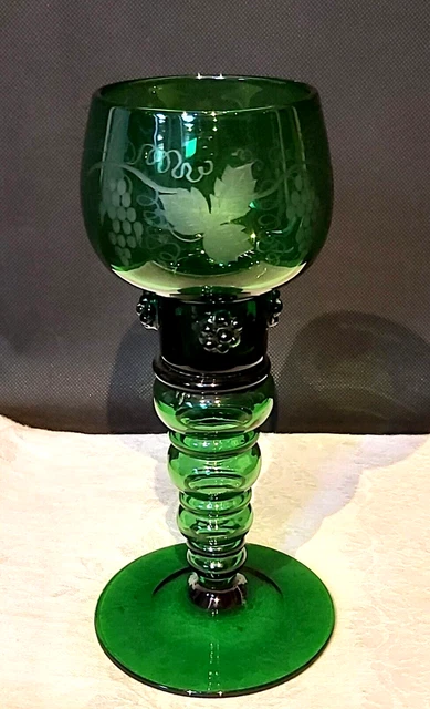 Lot De 6 Bols à Vin Soufflés à La Main – Vert, Tige Transparente, 25 Cm