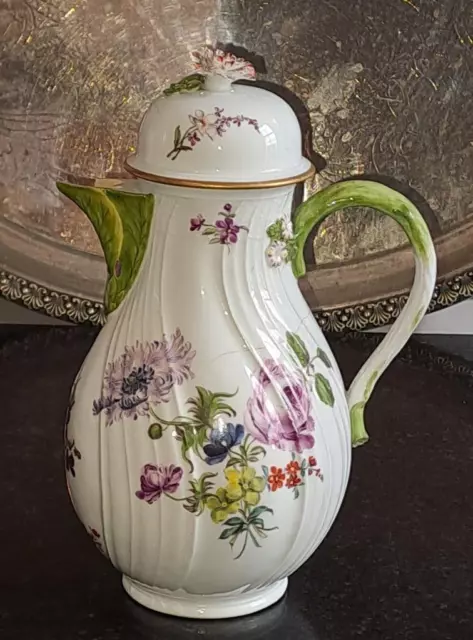 Beautiful Meissen Mid 18th C Mould Fluted Porcelain Coffee Pot  C 1745+