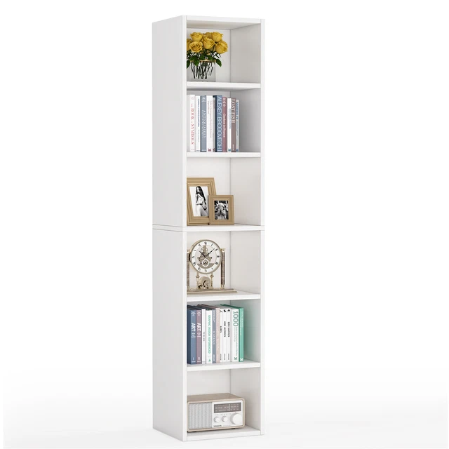 TRIBESIGNS TALL NARROW Bookcase 6Tier Wood Storage Cubes Freestanding