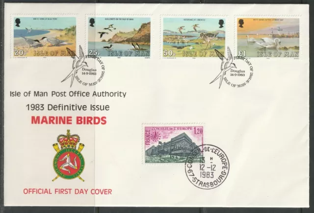 Isle of Man Strasbourg 3 FDC Falcon Fulmar Swan Tern Guilemots Epitriptus cowini