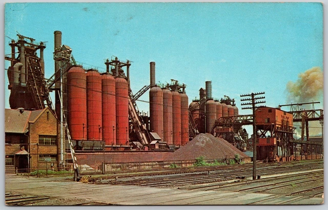 McKeesport PA Blast Furnace Of National Tube Company Railroad Tracks WB Postcard