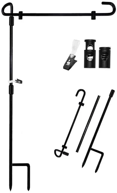 Garden Flag Stand Banner Flagpole Black Wrought Iron Yard Garden Flag Pole NEW