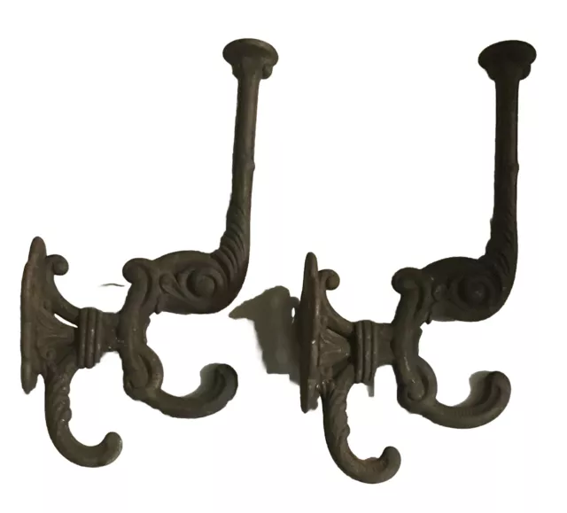 SET OF 2 Large Victorian ~ Solid Cast Iron Wall Triple Hooks