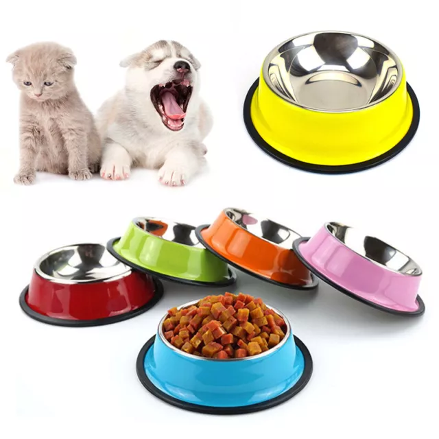 Stainless Steel Metal Non Slip Dog Puppy Pet Animal Feeding Food Water Bowl Di①