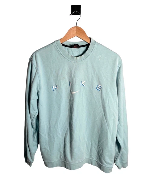 Vintage 90s Nike Sweatshirt Mens Size S Blue Embroidered Centre Swoosh Spell Out