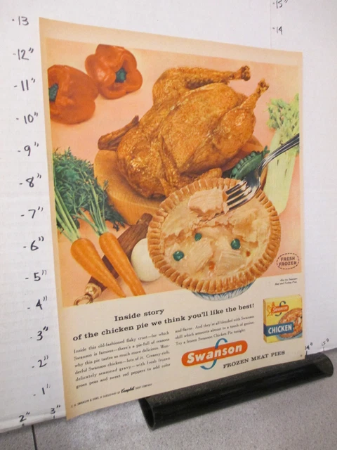 newspaper ad 1957 SWANSON TV dinner chicken pot pie box frozen food