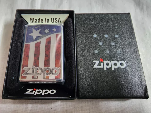 Zippo 2016 Lighter Zippo Logo US Flag With Box. NEW SEALED UNUSED. RARE