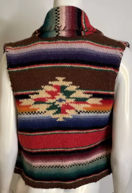 Ralph Lauren Country Southwestern Wool Knit Vest Womens L Indian Blanket Concho