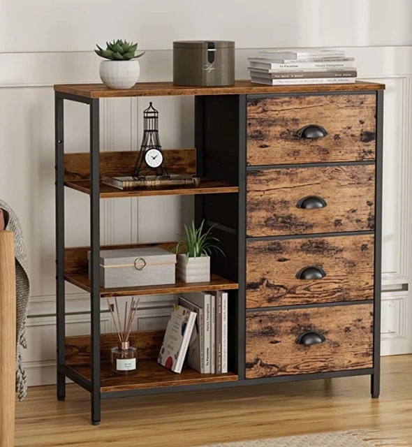 Furologee Fabric Dresser with 4 Drawers and Side Shelf,Industrial Lightweight