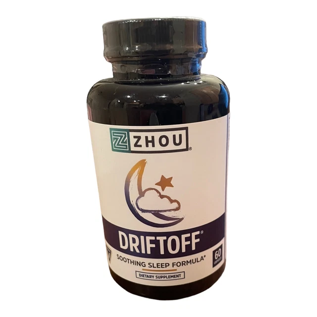 Ayuda para dormir calmante a base de hierbas Zhou Driftoff, 60 cápsulas, caducidad 8/25