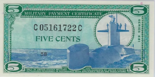 MPCs Military Payment Certificate 5 cents X2 Consecutive Series 681 +Gift.M2EZ
