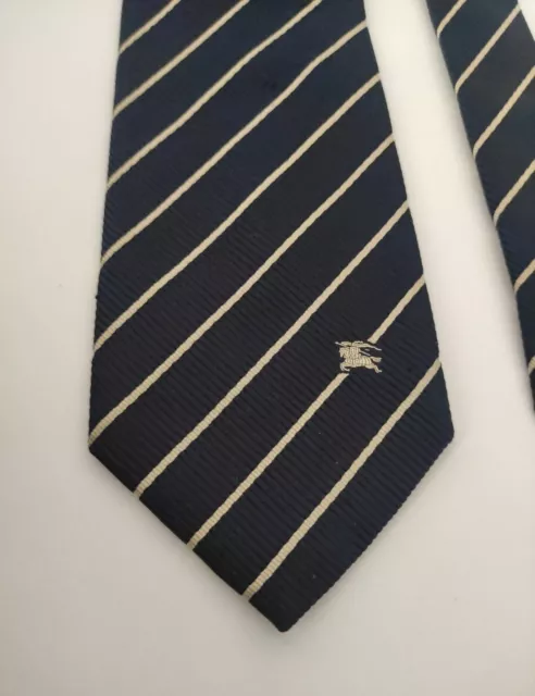Vtg Burberrys of London Burberry Logo Mens Silk Blue Striped Tie