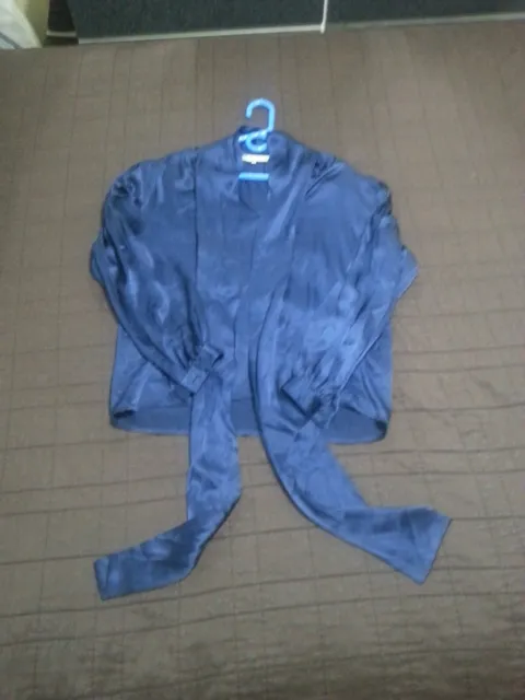 Vintage Pierre Balmain Belted Shirt / Blouse Women's Size 42/XL Navy Blue Silk