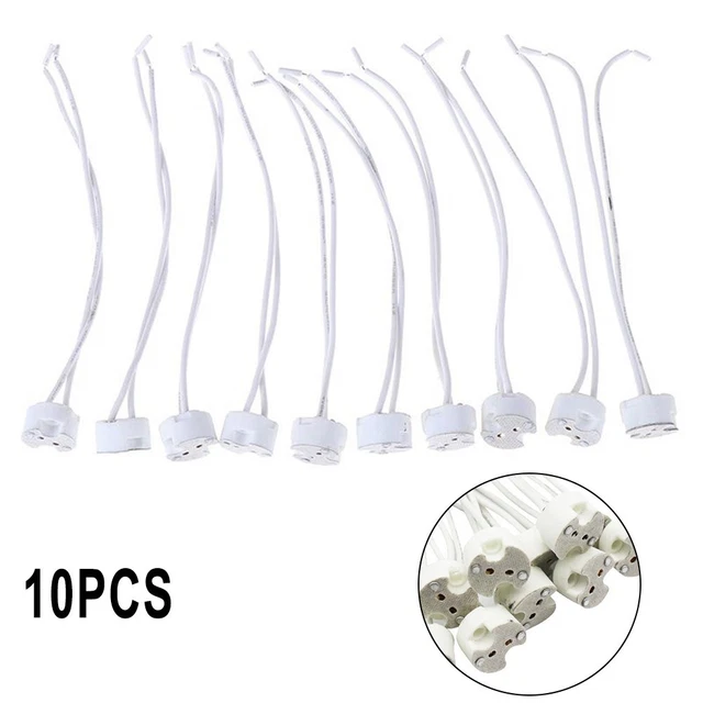 10 Douilles Céramique MR16 Pour Ampoules LED - Compatible G4, GU5.3, GY6.35 - Fil 15cm