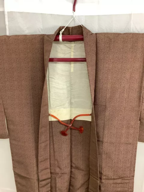 Japanese Vintage Kimono Haori Jacket Front string Brown Height 34.25inch used