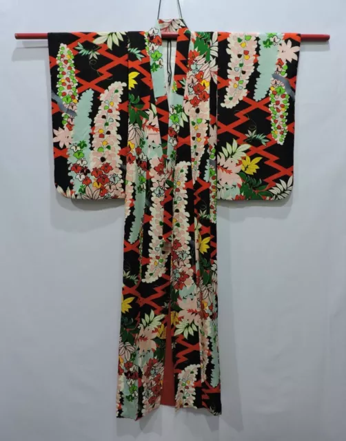 Vintage Silk Japanese Kimono Floor Length Robe
