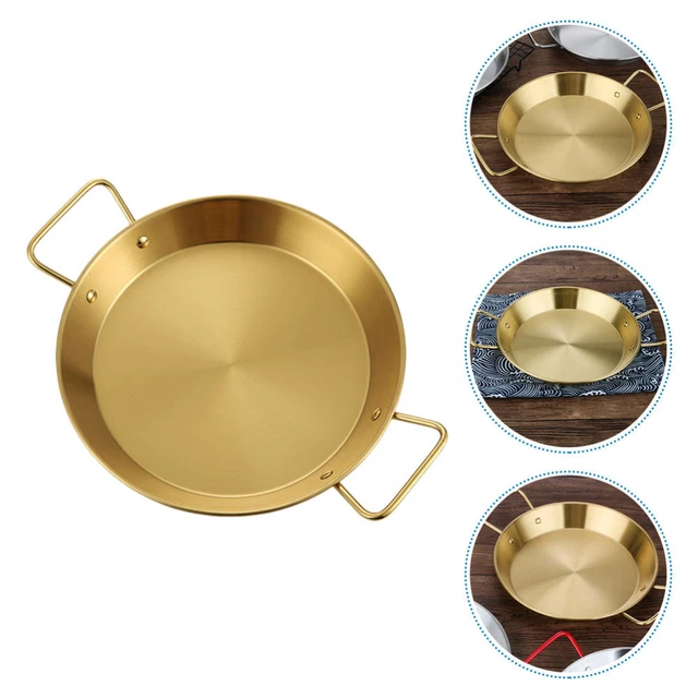 1 pieza plato de carne de acero inoxidable plato de comida binaural sartén de borde bajo (dorado)