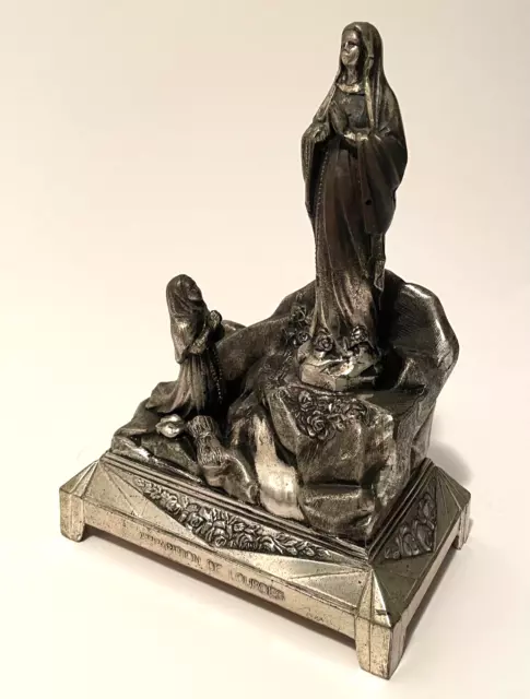 VINTAGE APPARITION DE LOURDES Saint Bernadette Figurine Metal Music Box ...