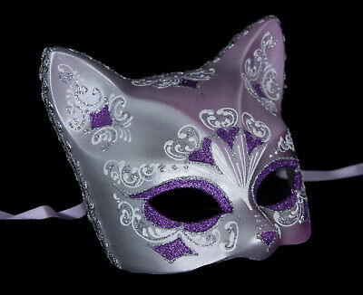 Mask from Venice Cat Purple Silver Florale Heart Painted Handmade 22639 2