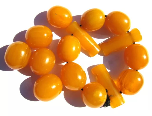 65 Grams Antique Big Butterscotch Bakelite Amber Beads Marbled