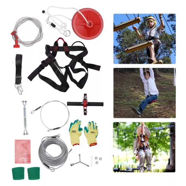 Zip Line Kit 48m Playground Flying Fox Outdoor Zipline Kit With Seat & Safe Belt