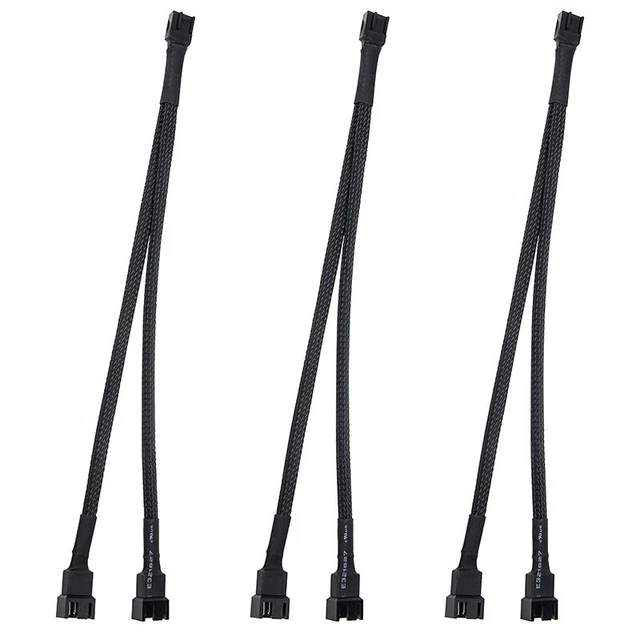 3Pcs PWM Fan Splitter Cable 2Way 4Pin Y Sleeved Extension  Cable 1To2 ConveO5