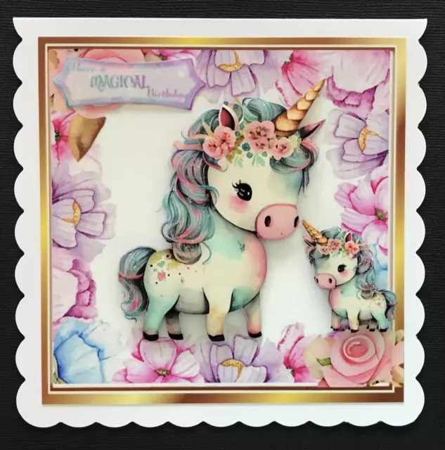 Unicorn ANY AGE Girls Handmade 3D Birthday Card