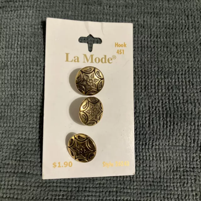 Wow ❤️ NEW  3 Vintage La Mode Metal Shank Buttons Gold Brass Star Flower ⅝”