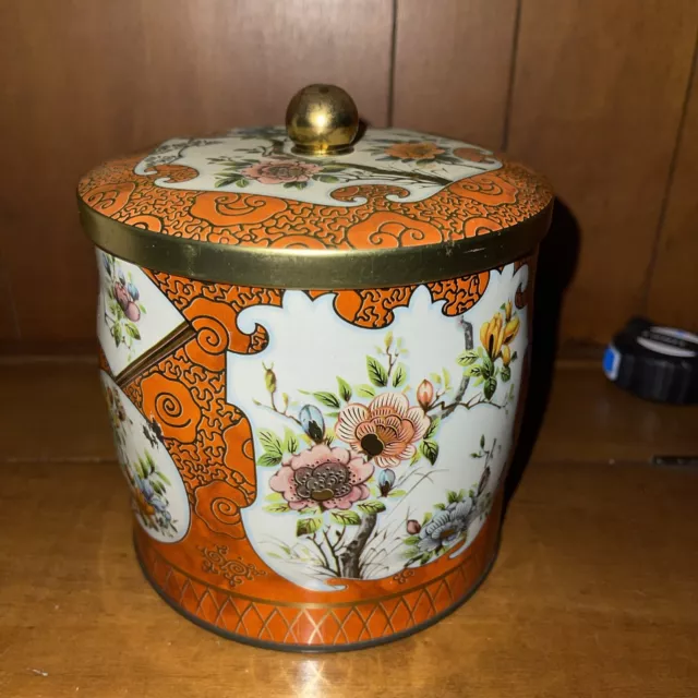 Daher Decorative Lidded Round Tin Floral Canister Made in England 6” Vintage