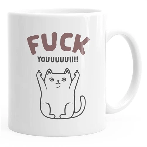 MoonWorks Kaffeetasse „Fuck Youuu!“ Mit Katzen-Motiv – Freche Spruch-Tasse Für Büro & Home