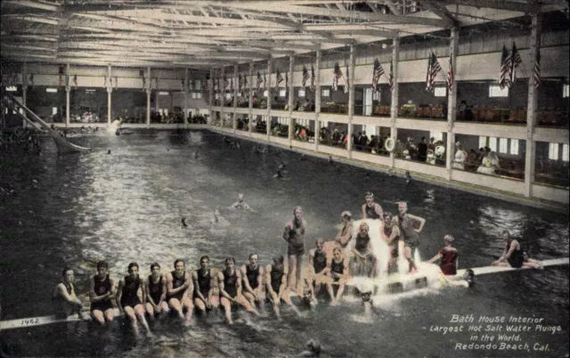Redondo Beach California CA Bath House Interior c1910 Vintage Postcard