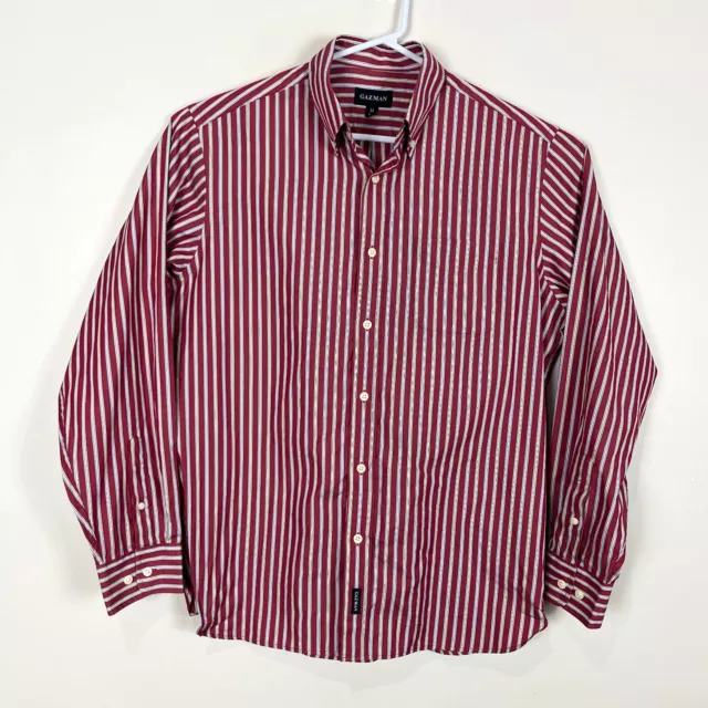 Gazman Striped Red Long Sleeve Button Down Collared Shirt Men's Medium M