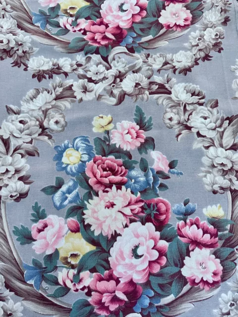 1930s Sweetest Baroque Victorian Crescents of ROSES Barkcloth Era Vintage Fabric