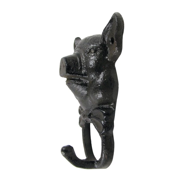 Vintage Cast Iron Pig Wall Hook Rustic Key Hanger Farmhouse Hat Holder Coat Rack 2