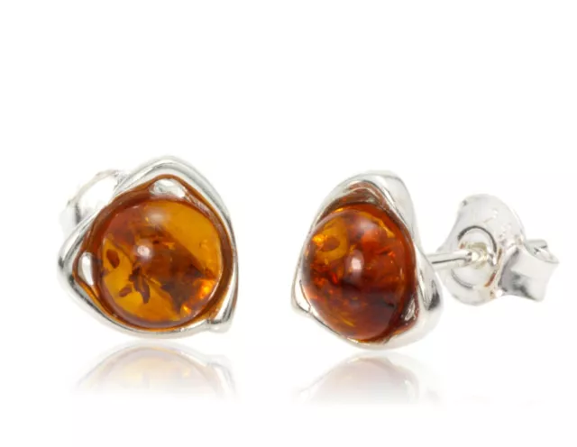 NATURAL BALTIC AMBER STERLING SILVER 925 Earrings Stud Certified & BOX