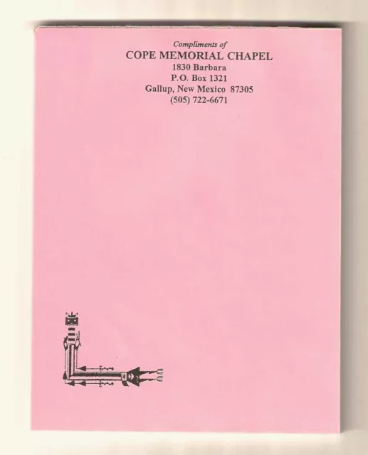Cope Memory Chapel Paper Note Pad, Gallup New Mexico, 5.5", Pink, 45 Sheets