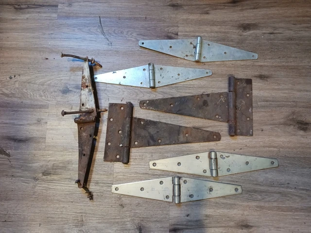 7 Antique Vintage Old Large  Rusty Barn Door Shed Strap Hinges  8 and 12 in