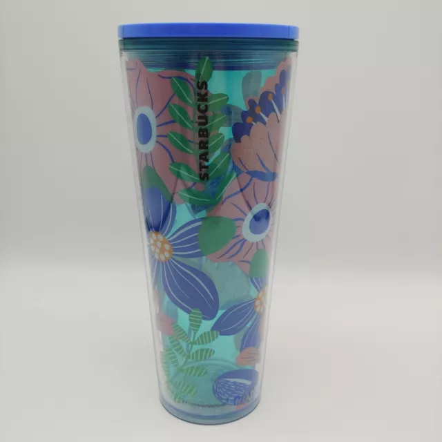 STARBUCKS 2020 Blue, Green & Pink Floral Flowers Tumbler Cold Cup 24oz Venti