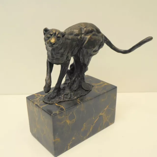 Estatua Cheetah Fauna Art Deco Estilo Art Nouveau Estilo Bronce sólido Firmado 2