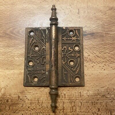 One Antique Vintage 4" x 4" Ornate Steeple Tipped Cast Iron Victorian Hinge