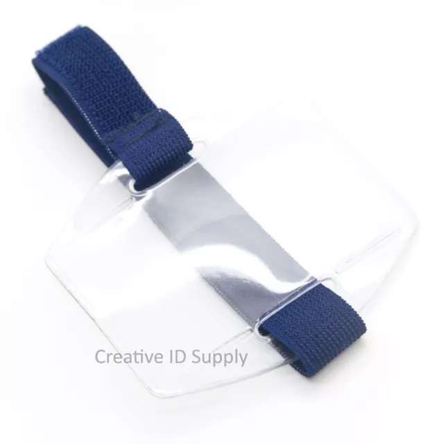 10 pcs - Vertical Arm Band ID Badge Holder Navy Blue Strap / White Strap